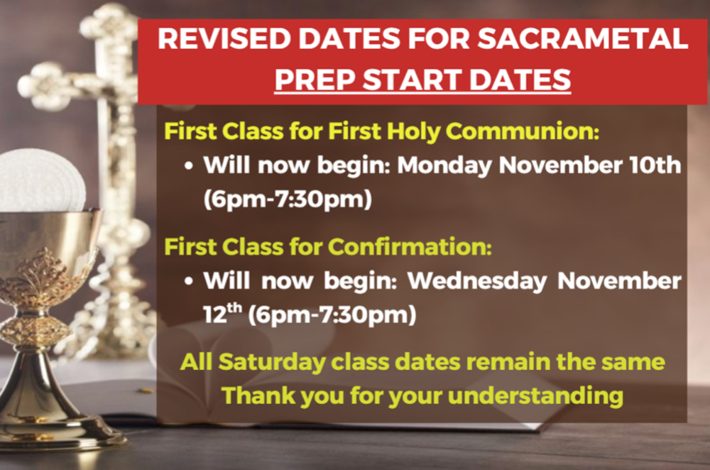 SFX Revised dates for Sacramental Prep Start Dates SFX Revised dates for Sacramental Prep Start Dates